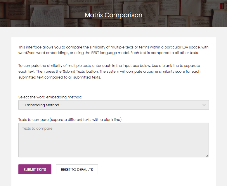 matrix comparison page without entries